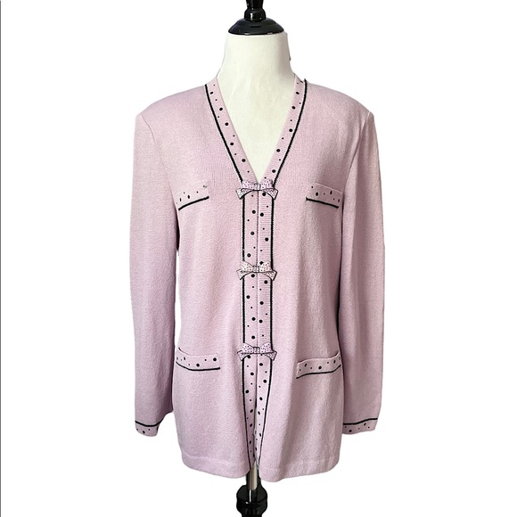 St. John Sweaters - ST. JOHN rare lavender vintage 80s bow button-front cardigan size 8